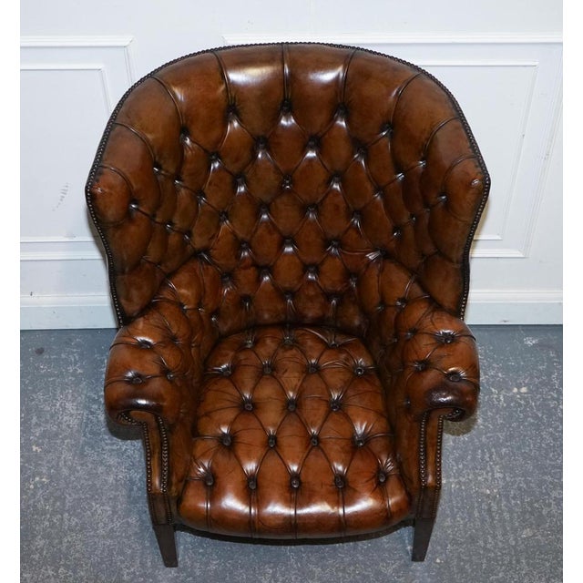 Brown Hand-Dyed Leather Chesterfield Porter's Wingback Armchair For Sale - Image 8 of 18