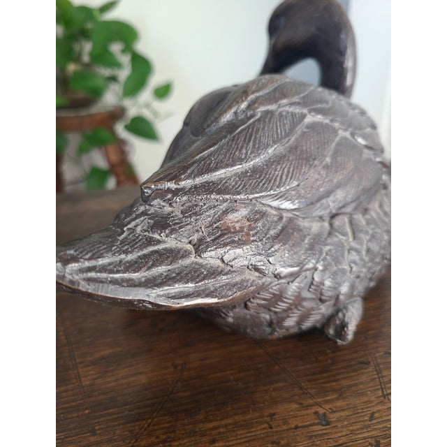 Antique 1920's Patinated Bronze Sculpture of a Seated Duck For Sale In Los Angeles - Image 6 of 13