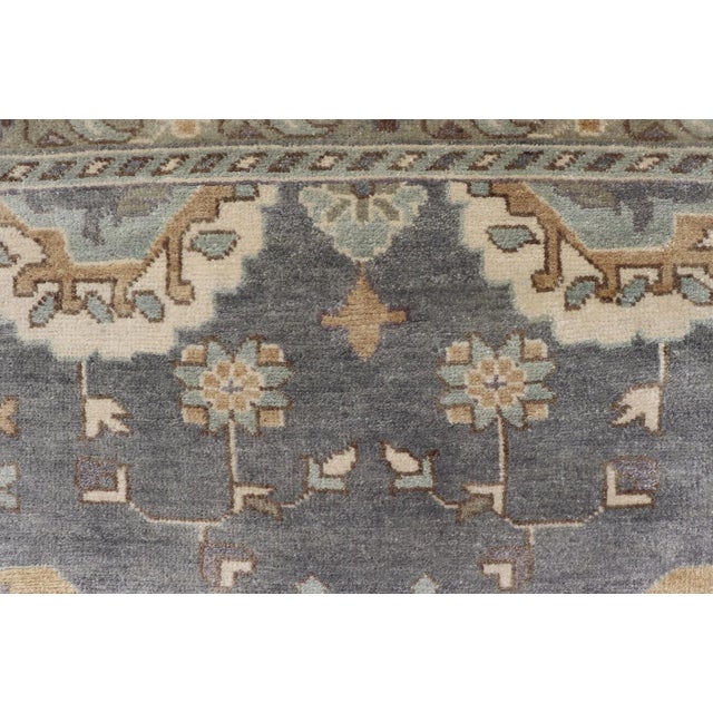 Textile Indian Wool Floral Oushak Area Rug Hand-Knotted in Earthy Tones For Sale - Image 7 of 13