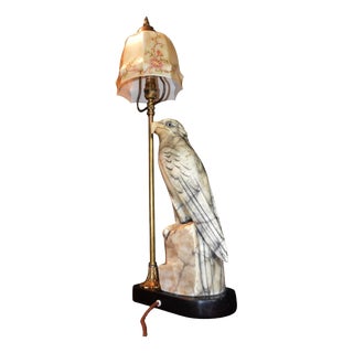 French Art Deco Figural Gilt Bronze and Marble Table Lamp, 1940s For Sale