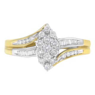 10K Yellow and White Gold 1/2 Cttw Diamond Marquise Shaped Cluster Split Shank Ring (H-I Color, SI2-I1 Clarity) - Size 7 For Sale