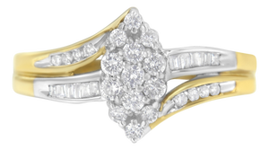 10K Yellow and White Gold 1/2 Cttw Diamond Marquise Shaped Cluster Split Shank Ring (H-I Color, SI2-I1 Clarity) - Size 7