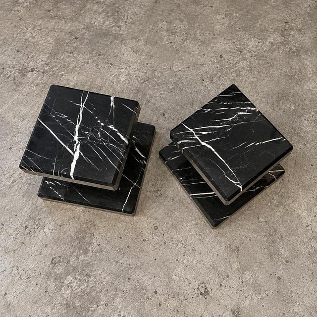 Contemporary Minimalist Black Nero Marquina Marble Column, Set of 2 For Sale - Image 3 of 6