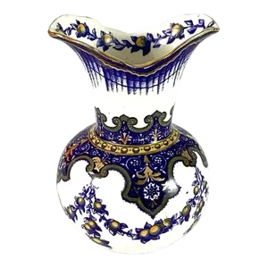 Antique Doulton Burslem-Handpainted Cobalt and Gold Trimmed Vase
