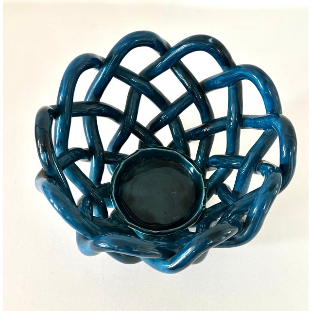 Hand Crafted Cerluean Blue Twisted Pottery Bowl For Sale In Cincinnati - Image 6 of 16