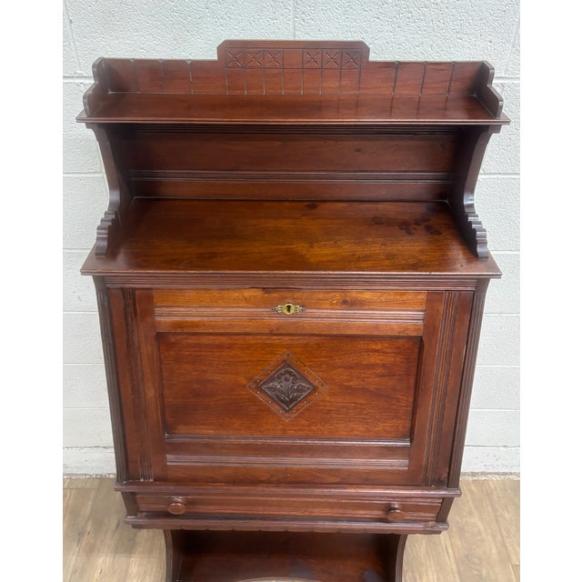 Antique Late 19th Century Victorian Walnut Drop Front Drop Lid Secretary Desk For Sale In Kansas City - Image 6 of 18