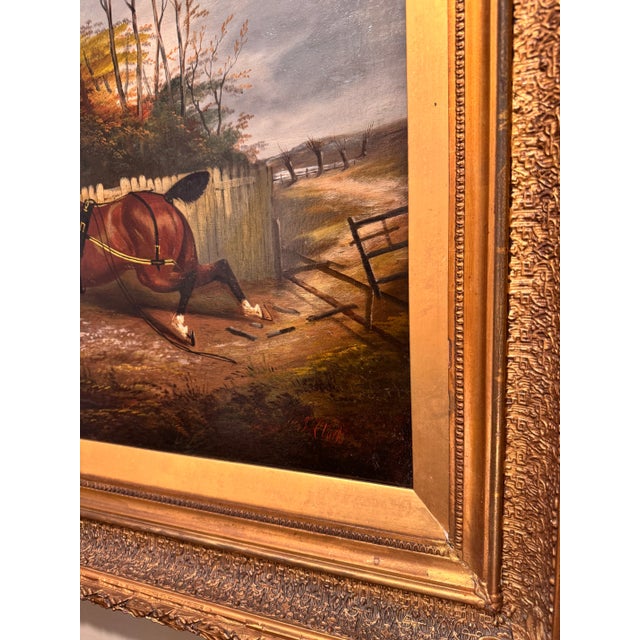Brown English Hunting Oil on Canvas For Sale - Image 8 of 10