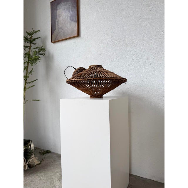 1960s Italian UFO Pendant Light in Wicker, 1960s For Sale - Image 5 of 18