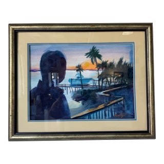 Vintage Robert J. Witzel - American Artist (1917–2012) Tropical Landscape Watercolor Painting For Sale