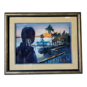 Vintage Robert J. Witzel - American Artist (1917–2012) Tropical Landscape Watercolor Painting