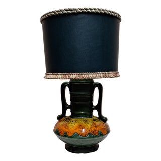 Vintage Table Lamp in Fat Lava Style with Green-Yellow-Orange Ceramic Base and Shade from Lamplove, 1970s For Sale