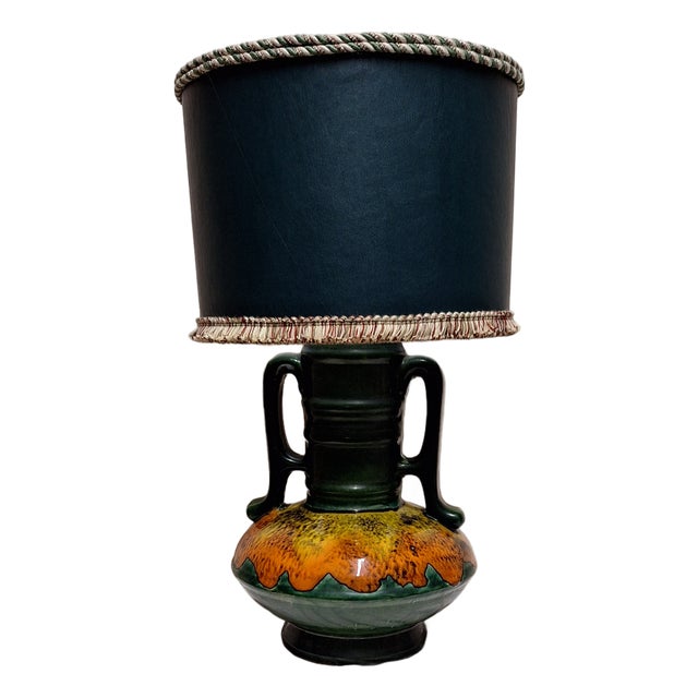 Vintage Table Lamp in Fat Lava Style with Green-Yellow-Orange Ceramic Base and Shade from Lamplove, 1970s For Sale