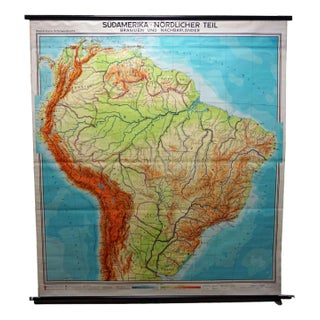 Vintage South America Brasilia and Neighbour States Rollable Map Wall Chart For Sale