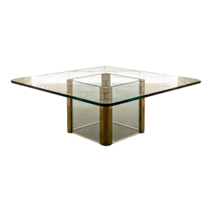 Leon Rosen for Pace Glass and Brass Coffee Table