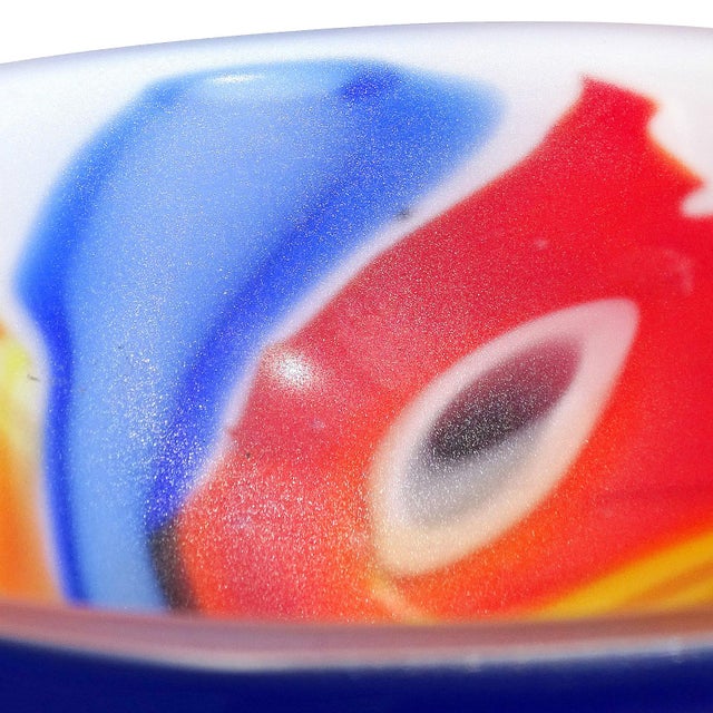 Mid-Century Modern Arte Murano Icet Rainbow Millefiori Flowers Color Streaks Art Glass Decorative Satin Surface Bowl For Sale - Image 3 of 5