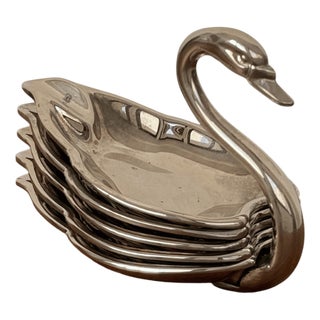 Vintage Silver-Plated Stackable Swan Ashtray Set from Seba England, Set of 5 For Sale