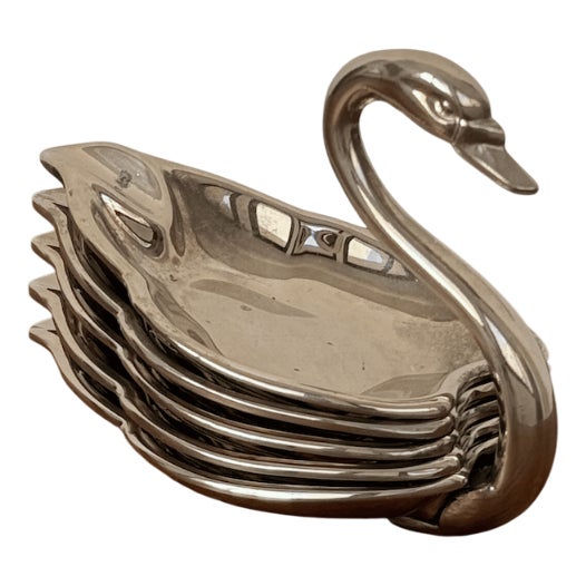 Vintage Silver-Plated Stackable Swan Ashtray Set from Seba England, Set of 5 For Sale