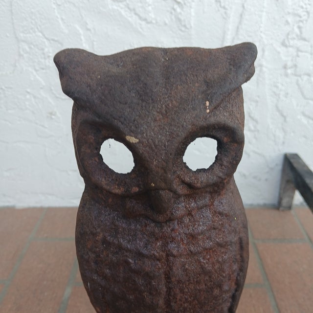 American Striking Pair of Antique Owl Andirons For Sale - Image 3 of 4
