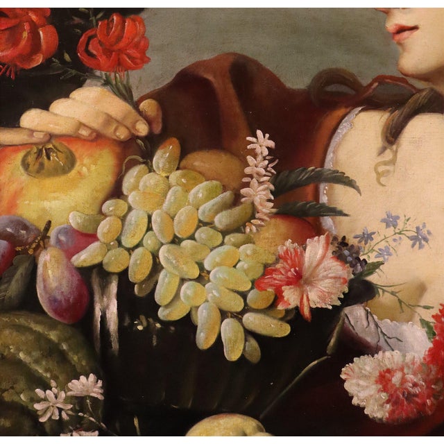 17th Century Abraham Brueghel, Girl with Flowers and Fruit, 1680, Oil on Canvas, Framed For Sale - Image 5 of 17