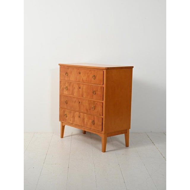 Scandinavian Birch Chest of Drawers with Brass Handles, 1950s For Sale - Image 4 of 11