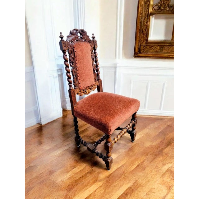 Brown Antique Renaissance Revival Oak Dining Chairs, 1850s, Set of 4 For Sale - Image 8 of 10