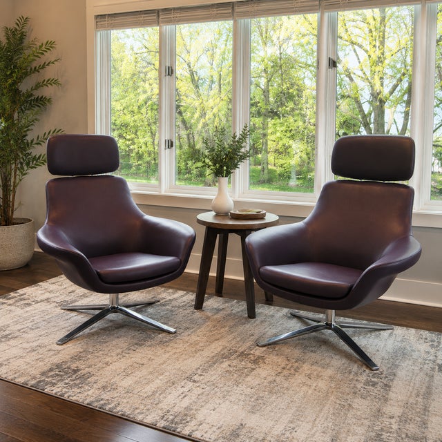 Eggplant Leather Swivel Lounge Chairs -Coalesse by Steelcase For Sale - Image 8 of 8