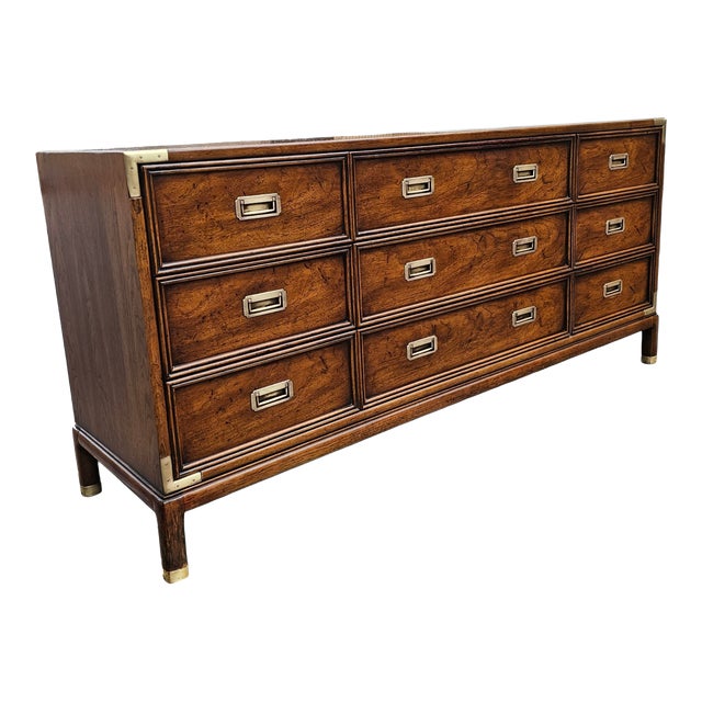 Vintage Henredon 9-Drawer Campaign Style Dresser | Chairish