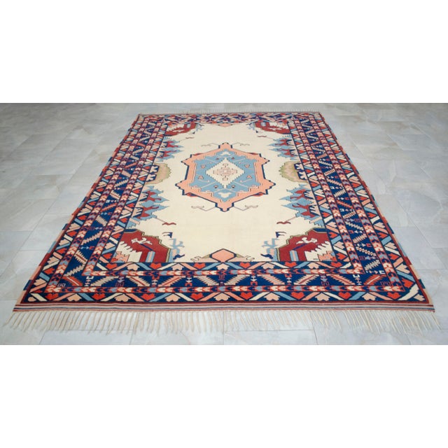 1970s Vintage Nomad Oushak Rug Thin Pile Wool Rug Handwoven Turkish Rug- 6'9 X 9'9 For Sale - Image 5 of 11