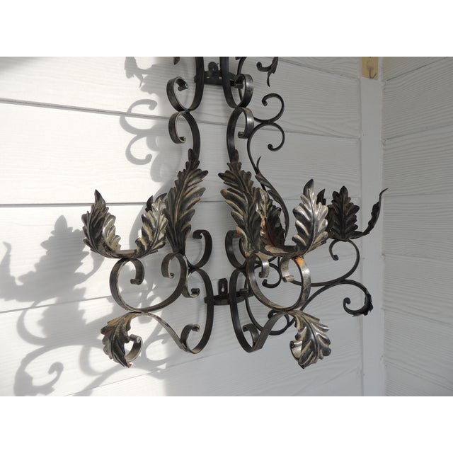 Black Monumental Vintage Black Wrought Iron Wall Candelabra For Sale - Image 8 of 10