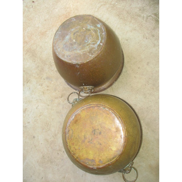 Vintage Large Hammered Brass With Foo Dog Handles Planter, A Pair For Sale - Image 9 of 10