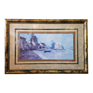 Mid 20th Century Morning Harbor Signed Print by Ted Goerschner - Framed 53 X 35