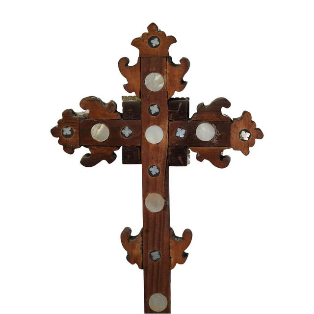 19th Century Olive Wood Crucifix Altar Cross For Sale - Image 11 of 15