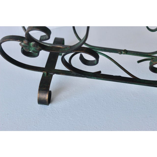 Vintage Italian Scroll Work Rosettes Metal Green Gold Magazine Rack For Sale - Image 14 of 15