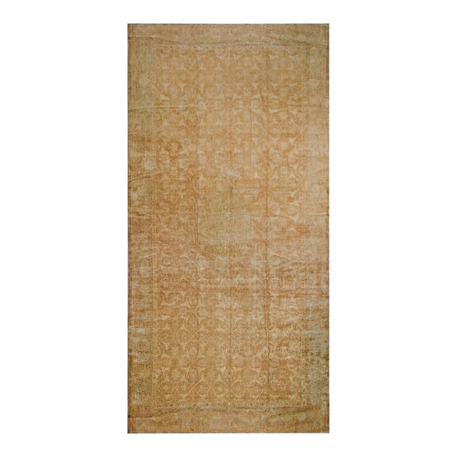 1930s Tan Camel Geometric Antique Turkish Sivas Rug 11' X 22'8" Handknotted Wool Carpet For Sale