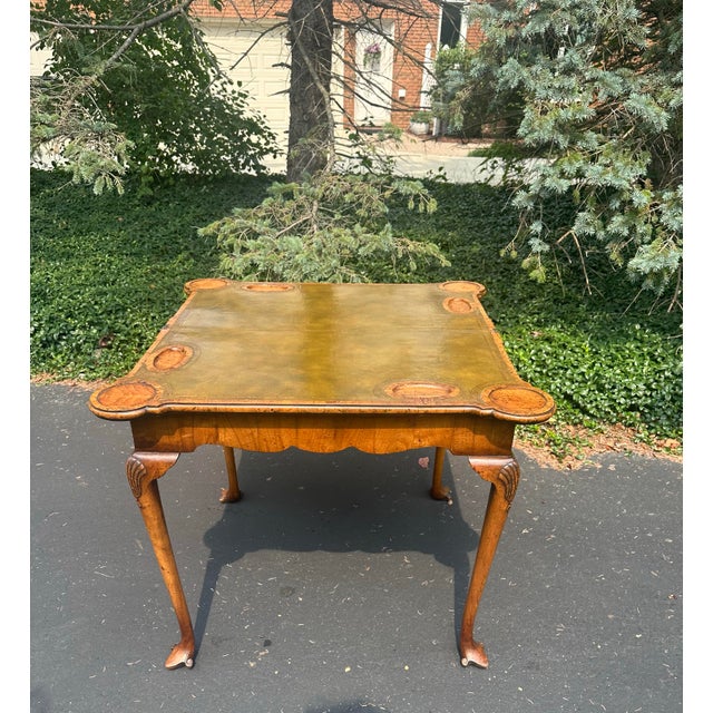 Antique George 11 Burl Wood Leather Top Games Table For Sale In Detroit - Image 6 of 12