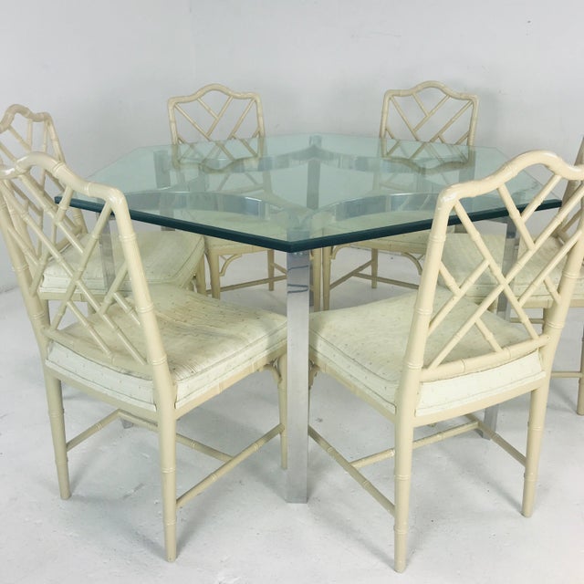 MidCentury Modern Aluminum Dining Table With Hexagonal Glass Top