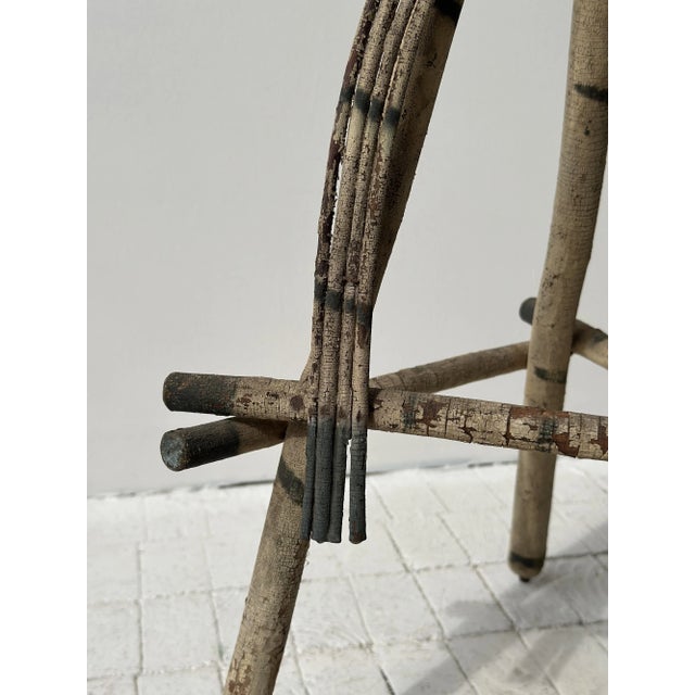 Antique Folk Art Cream + Green Painted Adirondack Tripod Side Table, Circa 1920s-30s For Sale - Image 14 of 18