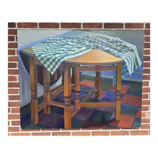 Large Pamela Rubin Realistic Oil on Canvas Painting of a Gateleg Table 40" X 50" For Sale
