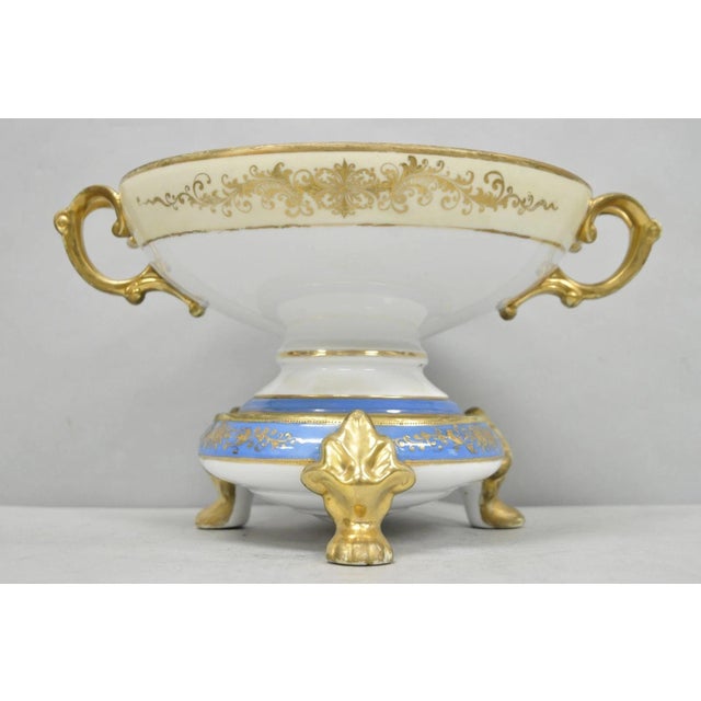 Early 20th Century Nippon Hand Painted Porcelain Blue Centerpiece Compote Bowl W/ Cottage & Geese For Sale In Philadelphia - Image 6 of 18