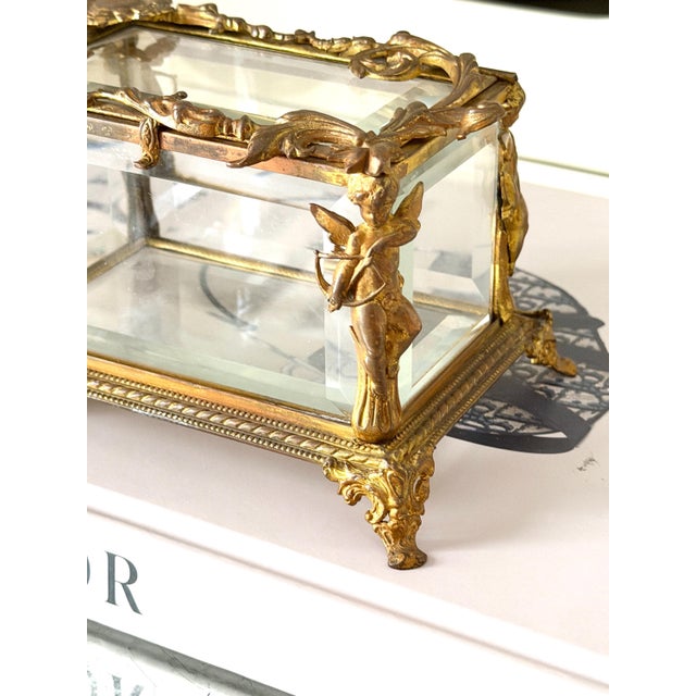 Vintage or Antique French or French Style Jewelry Casket Box With Brass/Bronze Cherub Mount 5.5"x 3.75"x3 5/8" For Sale In Philadelphia - Image 6 of 14