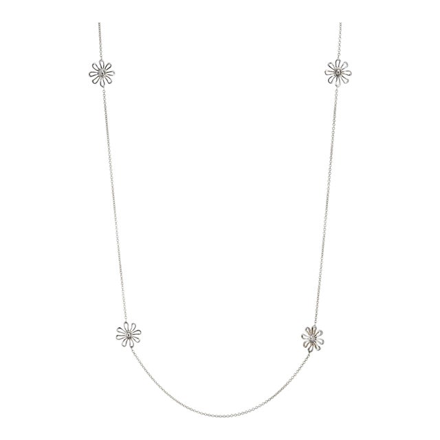 Tiffany & Co Paloma Picasso Flower Necklace Estate Silver 27" Long Chain For Sale
