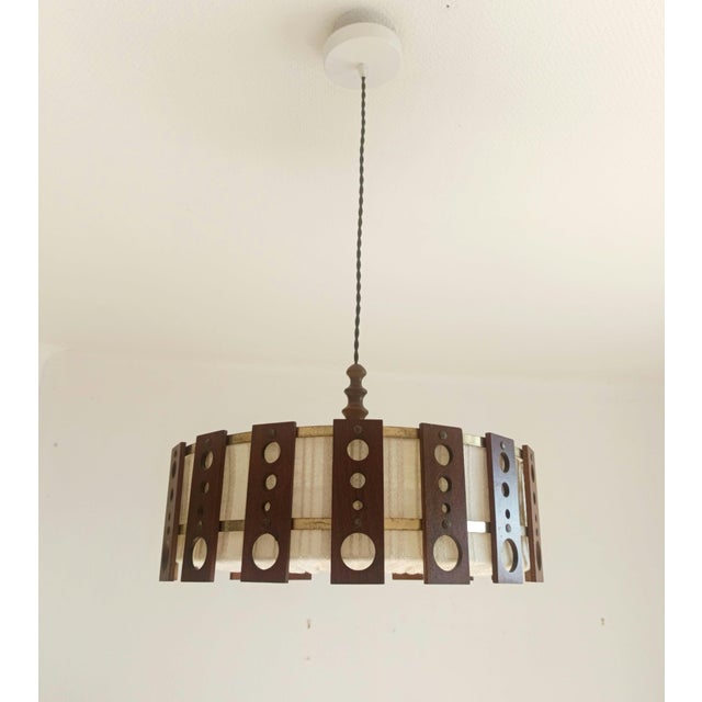 Scandinavian Teak and Fabric Pendant Light, 1960 For Sale - Image 6 of 11