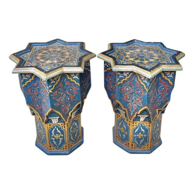 Vintage Moorish Painted Star Side Tables - A Pair For Sale