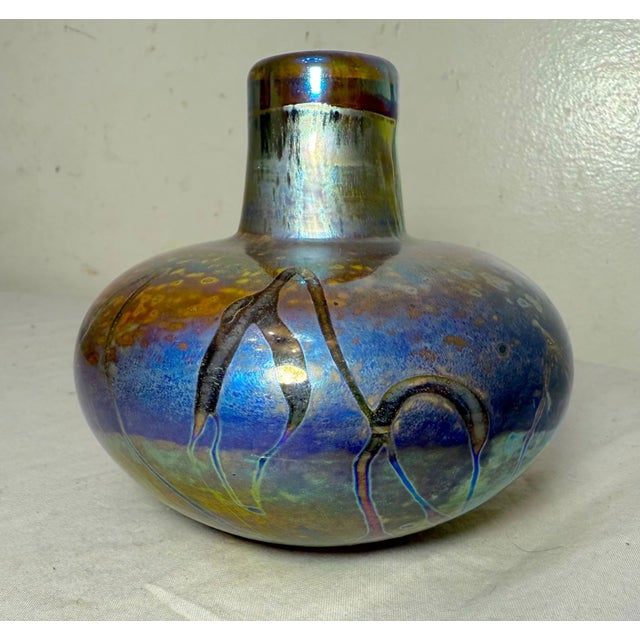 Glass Vintage Fellerman & Raabe Hand Blown Studio Art Glass Iridescent Perfume Bottle For Sale - Image 7 of 11
