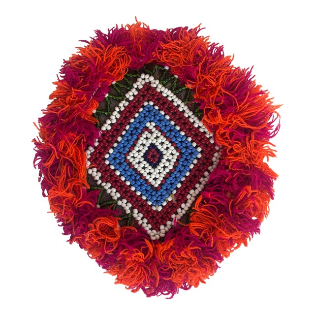 Late 20th Century Beaded Afghan Dress Flower Applique For Sale