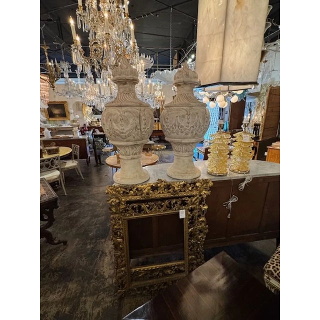 19th Century Carved and White-Washed Wooden Urns For Sale In Dallas - Image 6 of 7