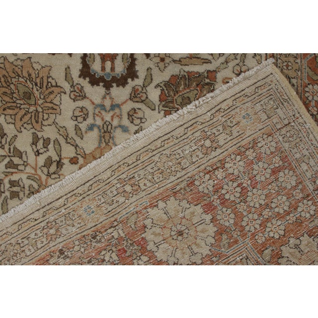 Beige Antique Persian Tabriz Rug in an All Over Orange,Off White,Brown Floral Pattern For Sale - Image 8 of 8