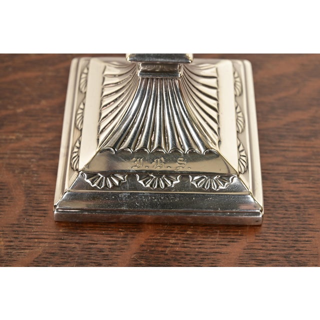 Tiffany & Co. Antique Neoclassical Silverplate Candlesticks, Pair For Sale - Image 9 of 12