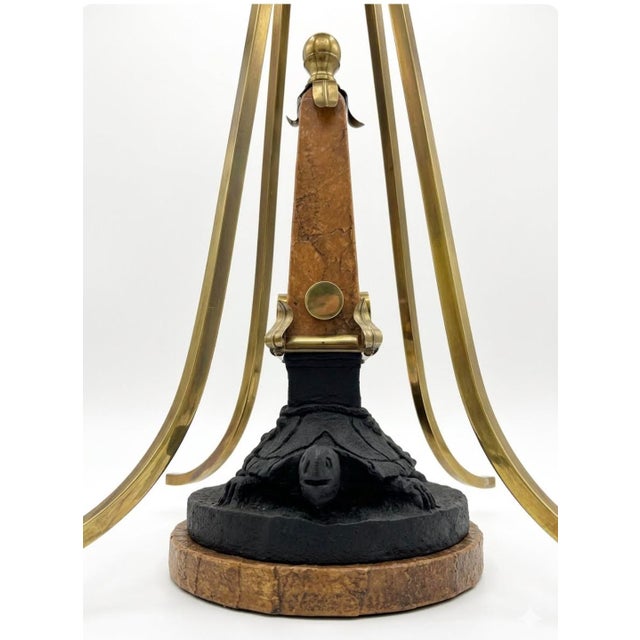Metal Neoclassical Style Brass Chandelier With Marbleized Obelisk & Turtle Sculpture For Sale - Image 7 of 7