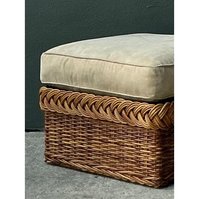 Brown Vintage Braided Rattan Ottoman For Sale - Image 8 of 16